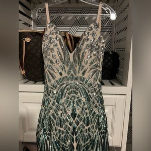 JOVANI silver and green sequin dress…size 2!